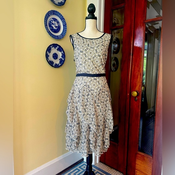 Robbie Bee | Sleeveless Geo/Floral Print Belted Midi Dress, Size 14 - Picture 1 of 12